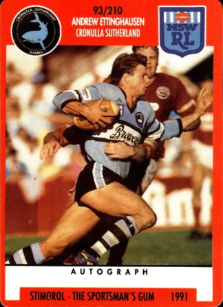 1991 Stimorol Common Card - Base 093 Andrew Ettingshausen Cronulla Sharks