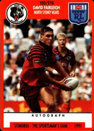 1991 Stimorol Common Card - Base 102 David Fairleigh North Sydney Bears