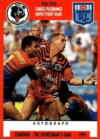 1991 Stimorol Common Card - Base 103 Greg Florimo North Sydney Bears