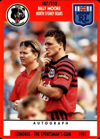 1991 Stimorol Common Card - Base 107 Billy Moore North Sydney Bears