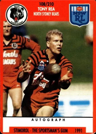 1991 Stimorol Common Card - Base 108 Tony Rea North Sydney Bears