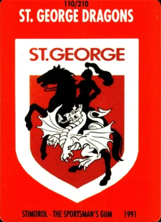 1991 Stimorol Common Card - Base 110 Logo St George Dragons