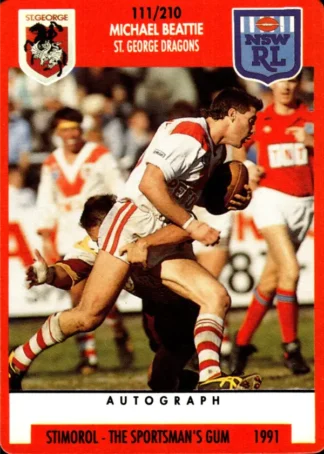 1991 Stimorol Common Card - Base 111 Michael Beattie St George Dragons
