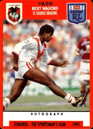 1991 Stimorol Common Card - Base 118 Ricky Walford St George Dragons