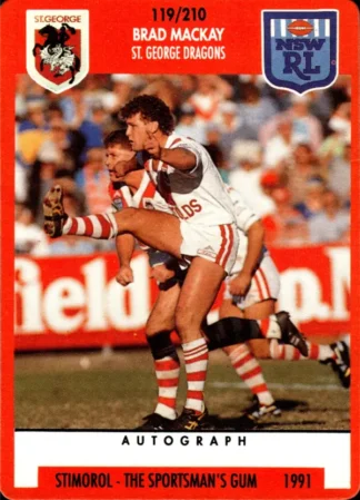 1991 Stimorol Common Card - Base 119 Brad Mackay St George Dragons