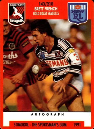 1991 Stimorol Common Card - Base 143 Brett French Gold Coast Seagulls