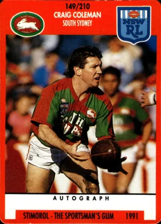 1991 Stimorol Common Card - Base 149 Craig Coleman South Sydney Rabbitohs