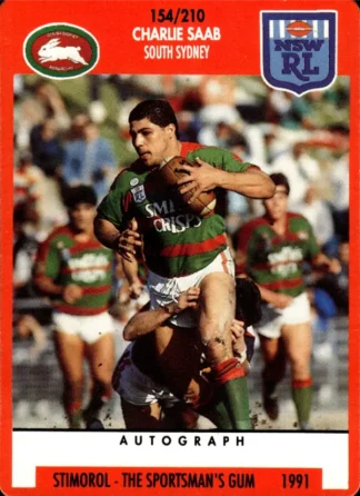 1991 Stimorol Common Card - Base 154 Charlie Saab South Sydney Rabbitohs