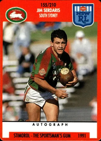 1991 Stimorol Common Card - Base 155 Jim Serdaris South Sydney Rabbitohs
