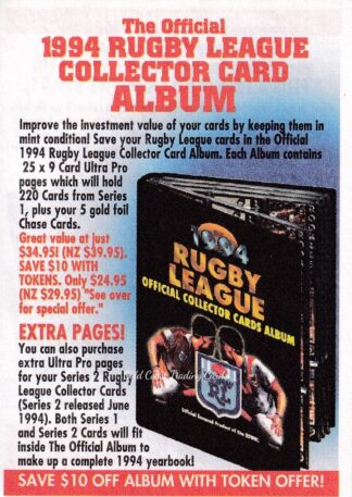 1994 Dynamic Series 1 Paper Promotional Card - P2 Rugby League Collector Card Album
