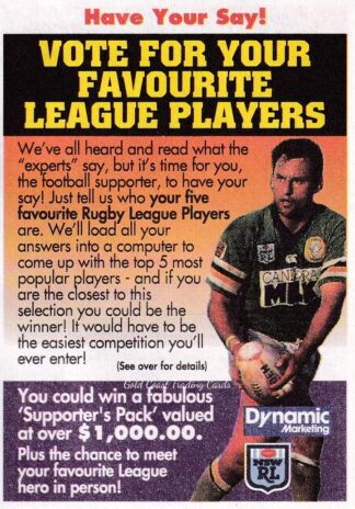 1994 Dynamic Series 1 Paper Promotional Card - P8 Vote For Your Favourite Player