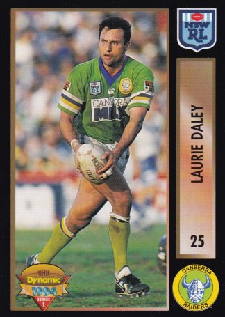 1994 Dynamic Series 1 Common Card - Base 025 Laurie Daley Canberra Raiders