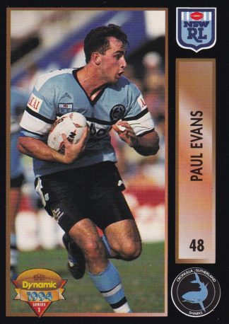 1994 Dynamic Series 1 Common Card - Base 048 Paul Evans Cronulla Sharks