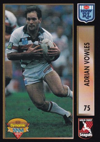 1994 Dynamic Series 1 Common Card - Base 075 Adrian Vowels Gold Coast Seagulls