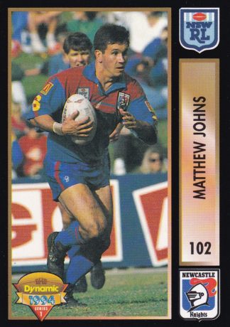 1994 Dynamic Series 1 Common Card - Base 102 Matthew Johns Newcastle Knights