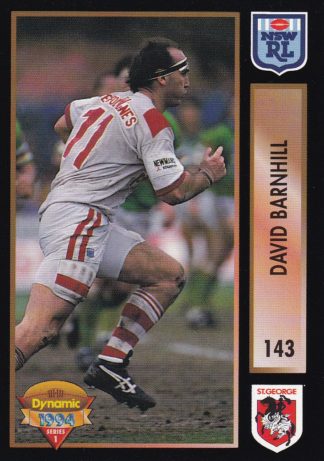 1994 Dynamic Series 1 Common Card - Base 143 David Barnhill St George Dragons