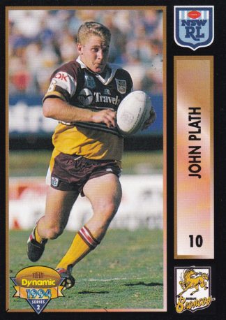 1994 Dynamic Series 2 Common Card - Base 010 John Plaith Brisbane Broncos
