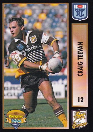 1994 Dynamic Series 2 Common Card - Base 012 Craig Teevan Brisbane Broncos
