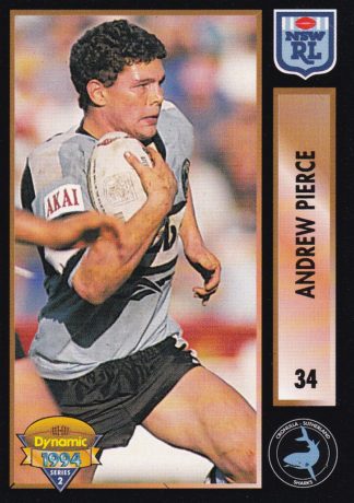 1994 Dynamic Series 2 Common Card - Base 034 Andrew Pierce Cronulla Sharks