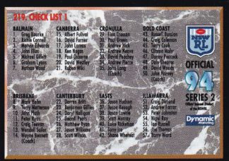 1994 Dynamic Series 2 Common Card - Base 219 Checklist 1
