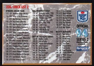 1994 Dynamic Series 2 Common Card - Base 220 Checklist 2
