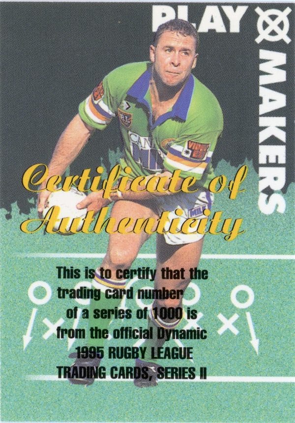 1995 Dynamic Series 2 Playmakers Signature - P1 Ricky Stuart Canberra Raiders - Image 3