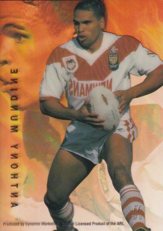 1996 Dynamic Series 3 Acetate Cel Card - F7 Anthony Mundine St George Dragons