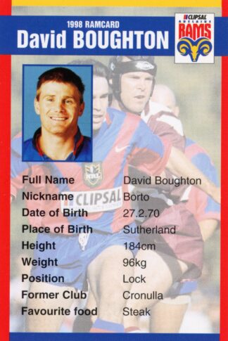 1998 Adelaide Rams Clipsal Set - Base 01 David Boughton