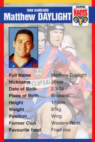 1998 Adelaide Rams Clipsal Set - Base 05 Matthew Daylight