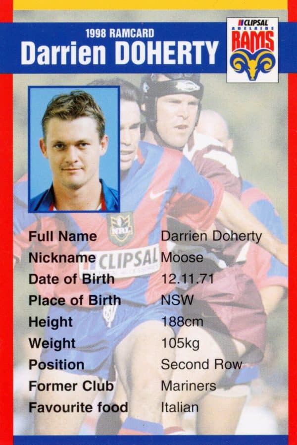 1998 Adelaide Rams Clipsal Set - Base 06 Darren Doherty