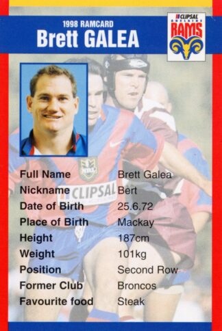 1998 Adelaide Rams Clipsal Set - Base 07 Brett Galea