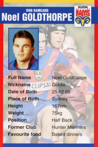 1998 Adelaide Rams Clipsal Set - Base 08 Noel Goldthorpe