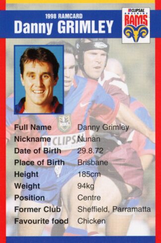 1998 Adelaide Rams Clipsal Set - Base 09 Danny Grimley
