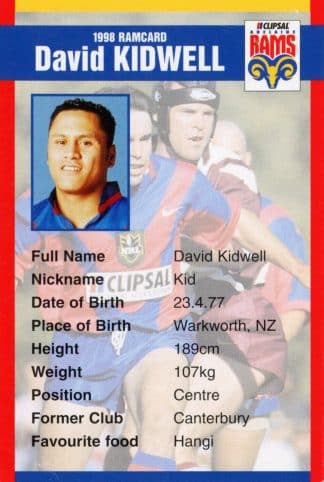 1998 Adelaide Rams Clipsal Set - Base 13 David Kidwell