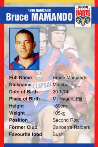 1998 Adelaide Rams Clipsal Set - Base 14 Bruce Mamando