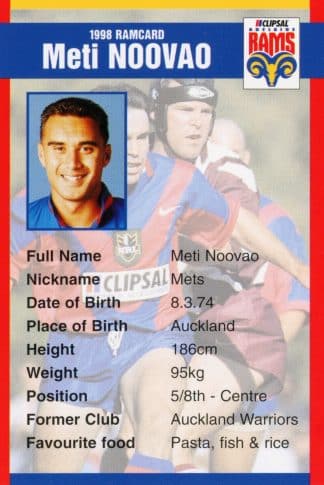 1998 Adelaide Rams Clipsal Set - Base 18 Meti Noovao