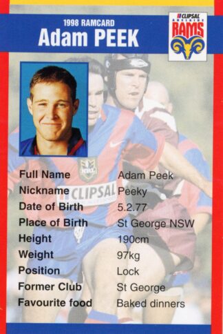 1998 Adelaide Rams Clipsal Set - Base 19 Adam Peek