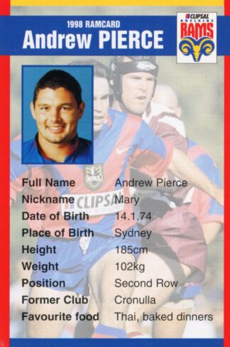 1998 Adelaide Rams Clipsal Set - Base 20 Andrew Pierce