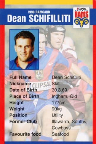 1998 Adelaide Rams Clipsal Set - Base 22 Dean Schifillitti
