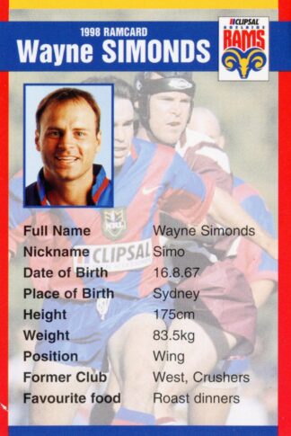 1998 Adelaide Rams Clipsal Set - Base 23 Wayne Simonds