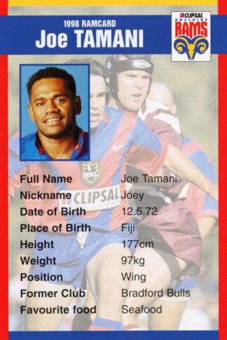 1998 Adelaide Rams Clipsal Set - Base 24 Joe Tamani