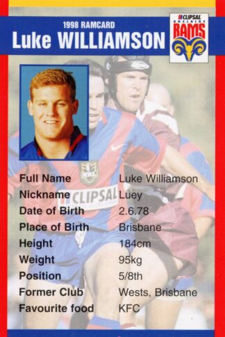 1998 Adelaide Rams Clipsal Set - Base 26 Luke Williamson