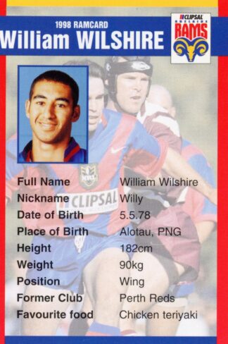 1998 Adelaide Rams Clipsal Set - Base 27 William Wilshire
