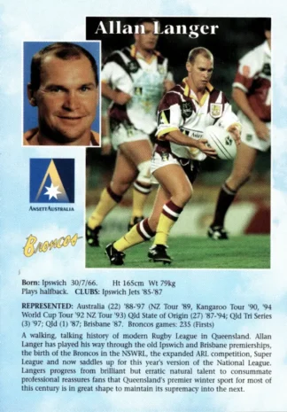 1998 Ansett Australia Promotional Duo Card - Card 3 Allan Langer Broncos & Jason Ferris Cowboys