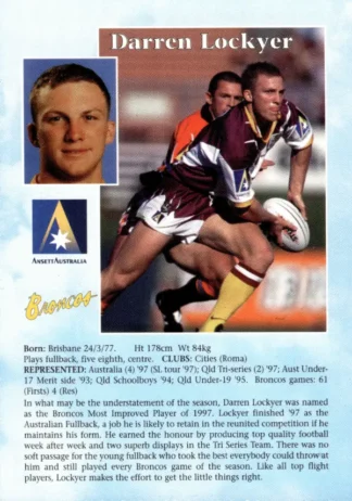 1998 Ansett Australia Promotional Duo Card - Card 4 Darren Lockyer Broncos & Dale Shearer Cowboys