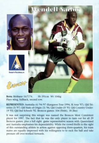 1998 Ansett Australia Promotional Duo Card - Card 6 Wendell Sailor Bronco & Ray Mercy Cowboys