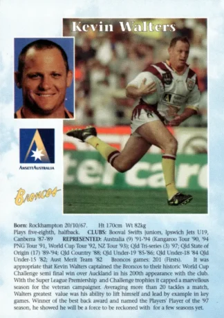 1998 Ansett Australia Promotional Duo Card - Card 8 Kevin Walters Broncos & Andrew Dunemann Cowboys