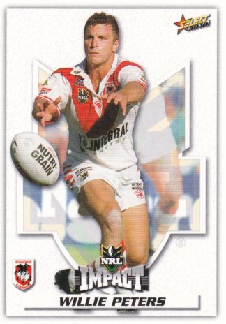 2001 NRL Impact Common Card - Base 103 Willie Peters St George Dragons