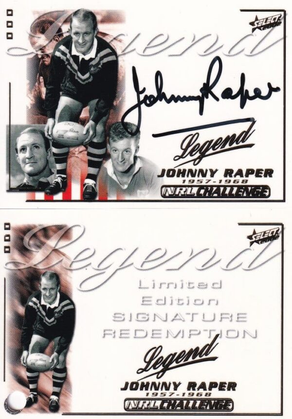 2002 NRL Challenge Legend Signature Card - LSC1 Johnny Raper St George Dragons