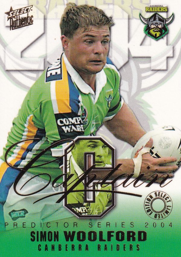 2004 NRL Authentic Captains Card - CP03 Simon Woolford Canberra Raiders